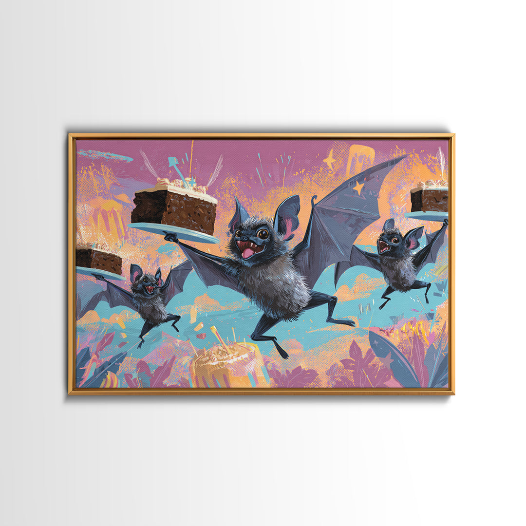 The Brownie Bat Bakery, Synthwave Halloween Art, Landscape Wall Art, Canvas Print, Retro Halloween Decor, Neon Wall Art