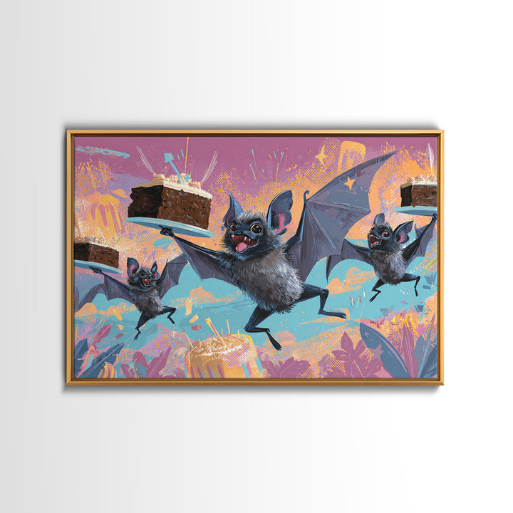 The Brownie Bat Bakery, Synthwave Halloween Art, Landscape Wall Art, Canvas Print, Retro Halloween Decor, Neon Wall Art