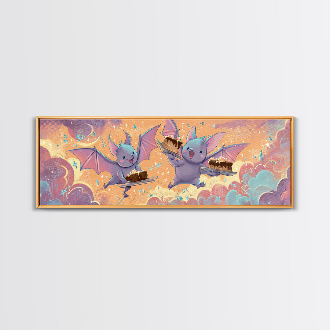 The Brownie Bat Bakery, Retro Neon Halloween Art, Extra Wide Wall Art, Canvas Print, Retro Halloween Decor, Neon Wall Art