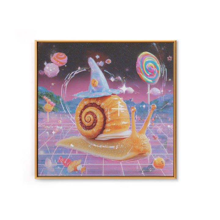 The Cinnamon-Roll Snail Witch, Cute Spooky Neon Art, Square Wall Art, Canvas Print, Retro Halloween Decor, Neon Wall Art