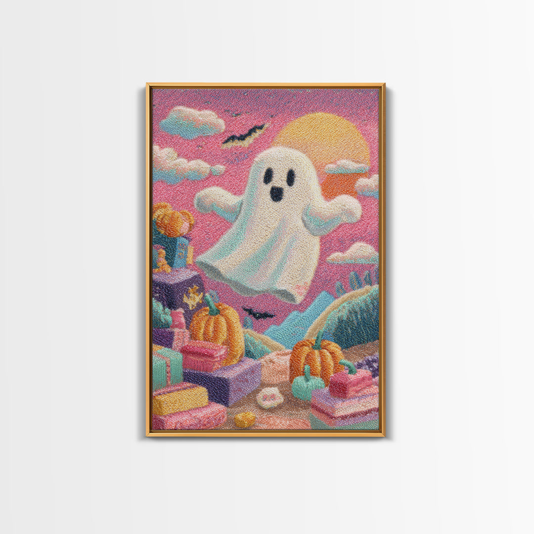 The Ghost Daycare, Retro Neon Halloween Art, Vertical Wall Art, Canvas Print, Retro Halloween Decor, Neon Wall Art, Statement Wall Art