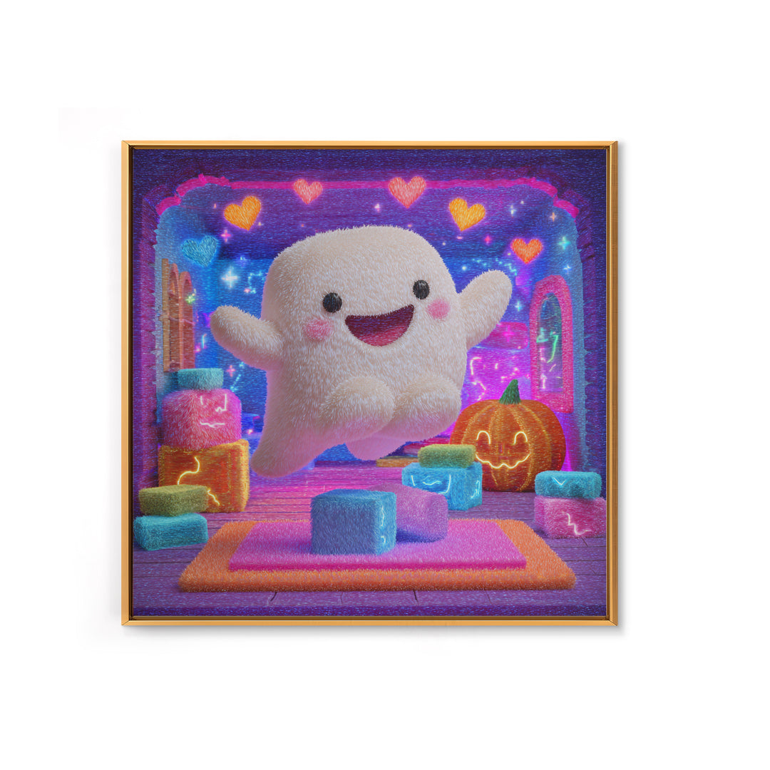The Ghost Daycare, 80s Halloween Wall Art, Square Wall Art, Framed Canvas Print, Retro Halloween Decor, Neon Wall Art, Horror Wall Art
