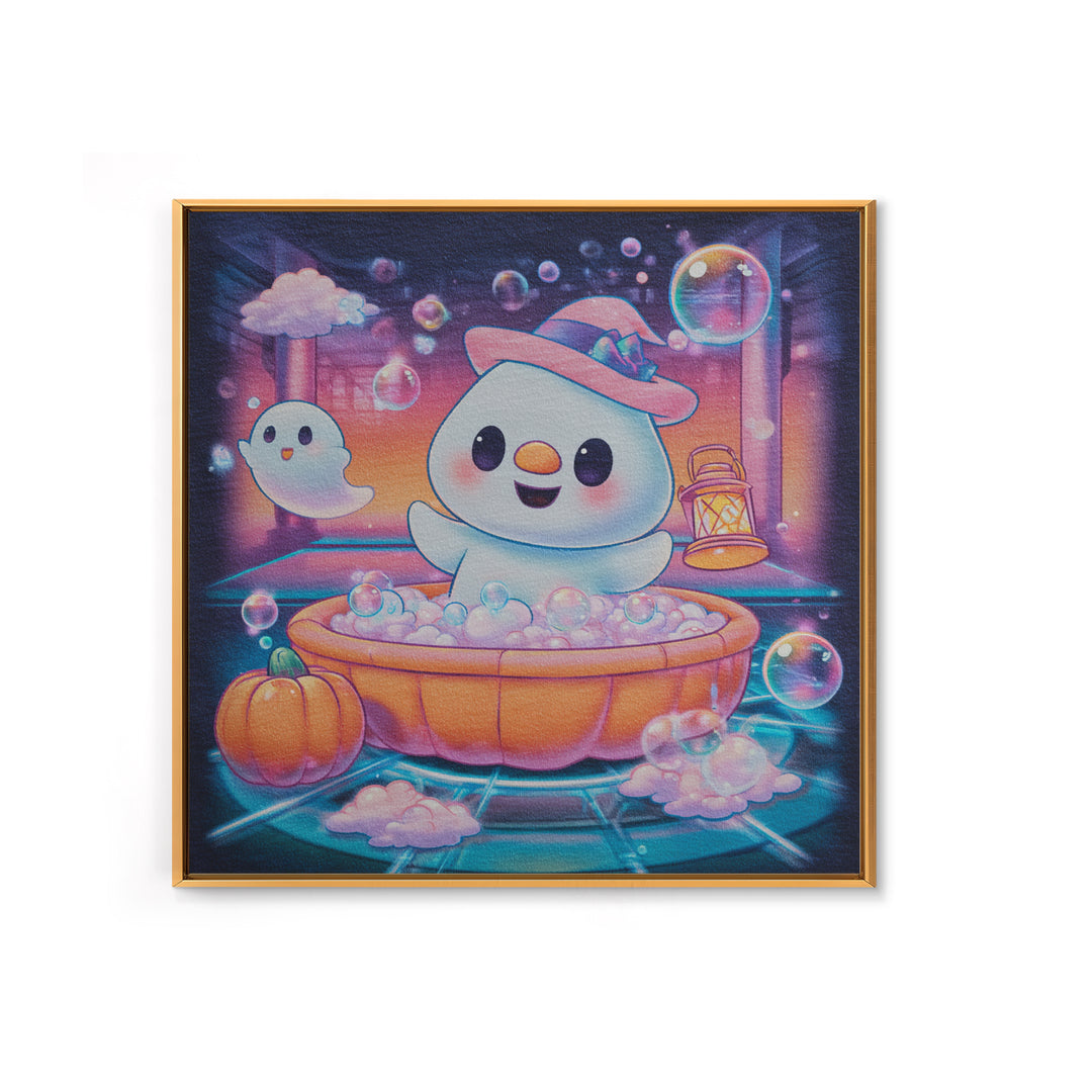 The Ghost Bubble Bath, Vaporwave Halloween Decor, Square Wall Art, Canvas Print, Retro Halloween Decor, Neon Wall Art, Halloween Wall Art