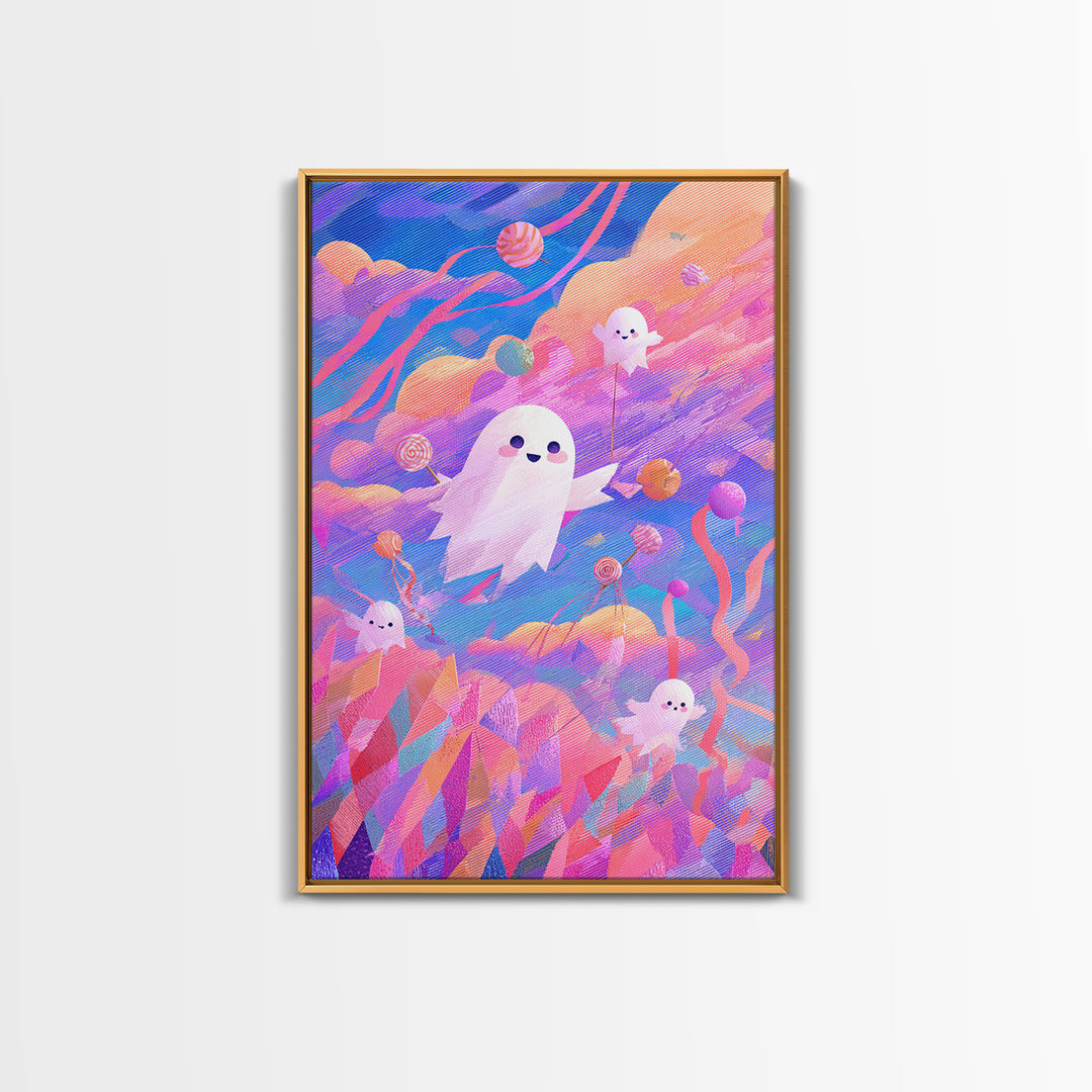 The Ghost Kite Festival, 80s Halloween Wall Art, Vertical Wall Art, Framed Canvas Print, Retro Halloween Decor, Neon Wall Art