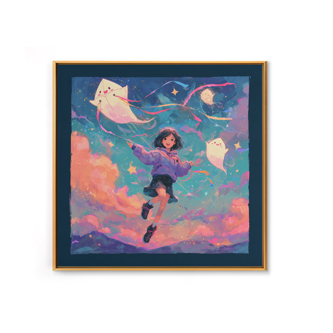The Ghost Kite Festival, 80s Halloween Wall Art, Square Wall Art, Canvas Print, Retro Halloween Decor, Neon Wall Art, Seasonal Home Decor