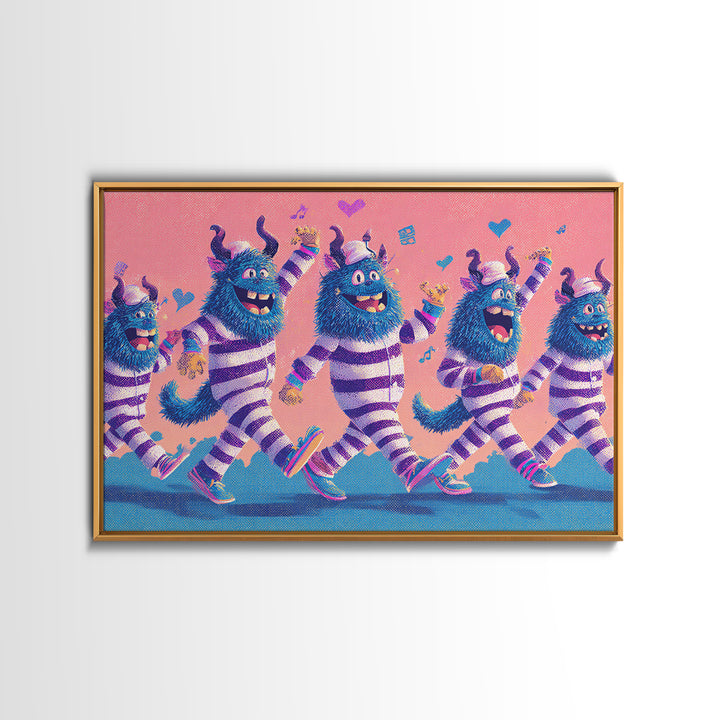 The Monster Pajama Parade, Vaporwave Halloween Decor, Landscape Wall Art, Canvas Print, Retro Halloween Decor, Neon Wall Art