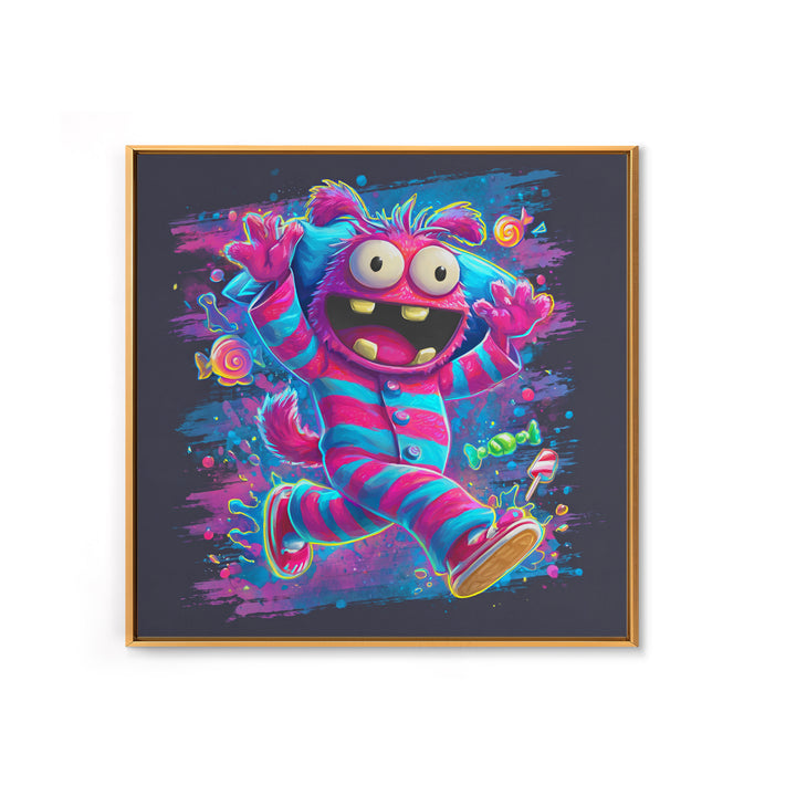 The Monster Pajama Parade, Vaporwave Halloween Decor, Square Wall Art, Canvas Print, Retro Halloween Decor, Neon Wall Art