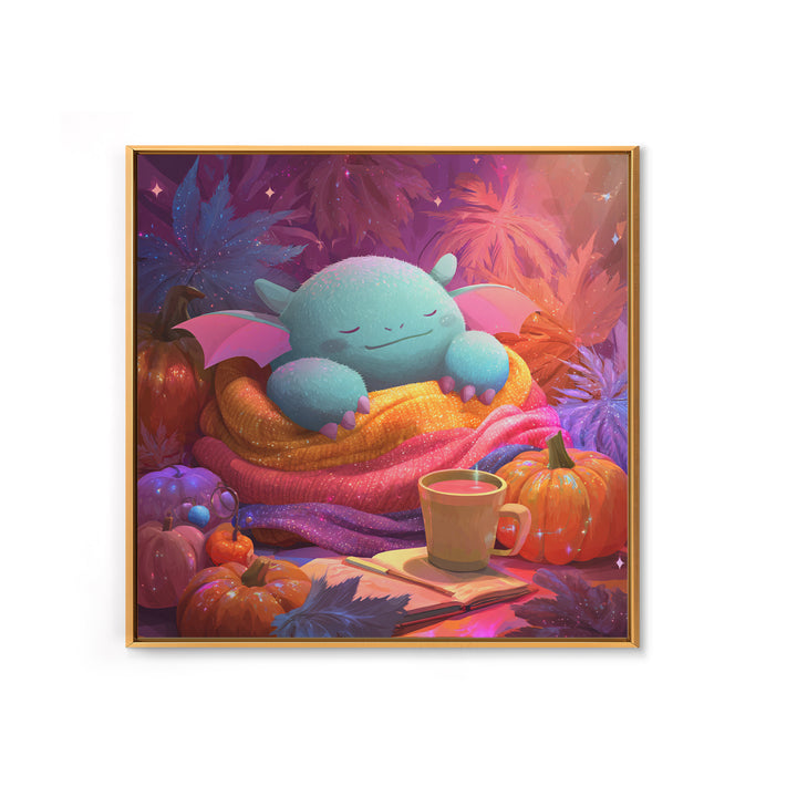 The Monster Hide-And-Seek Game, Synthwave Halloween Art, Square Wall Art, Framed Canvas Print, Retro Halloween Decor, Neon Wall Art