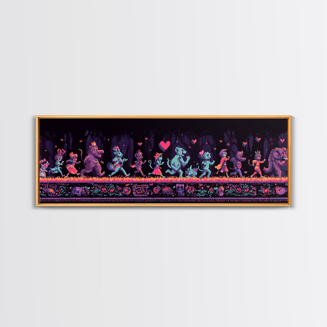 The Costume Parade, Synthwave Halloween Art, Extra Wide Wall Art, Canvas Print, Retro Halloween Decor, Neon Wall Art, Collectible Wall Decor