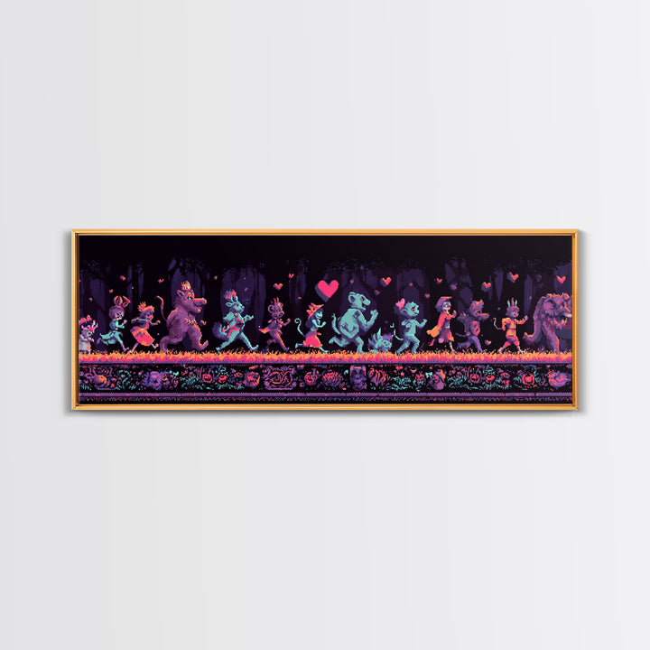 The Costume Parade, Synthwave Halloween Art, Extra Wide Wall Art, Canvas Print, Retro Halloween Decor, Neon Wall Art, Collectible Wall Decor