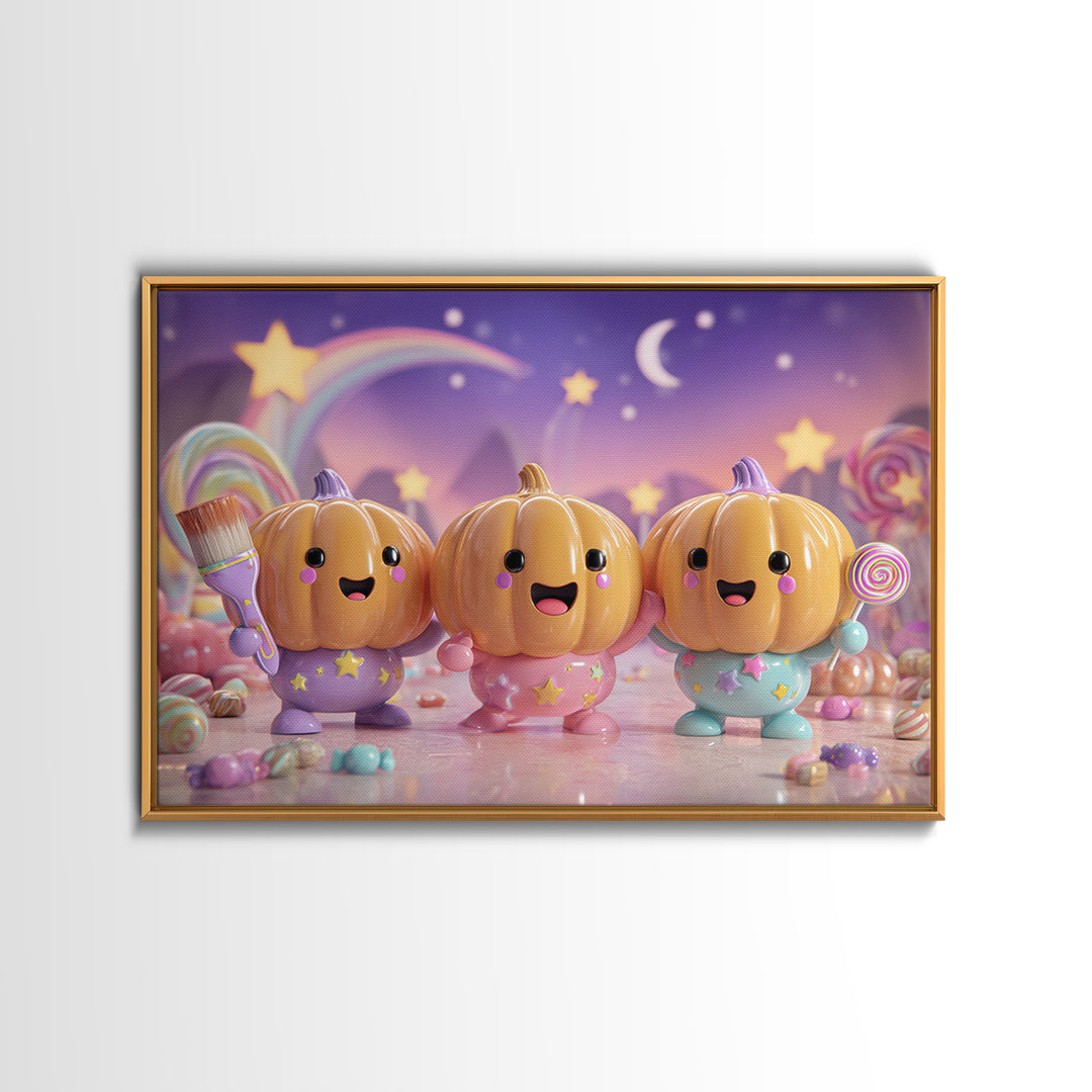 The Pumpkin Painting Party, Synthwave Halloween Art, Landscape Wall Art, Canvas Print, Retro Halloween Decor, Neon Wall Art
