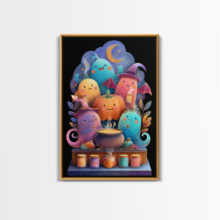 The Pumpkin Pancake Breakfast, Retro Neon Halloween Art, Vertical Wall Art, Canvas Print, Retro Halloween Decor, Neon Wall Art