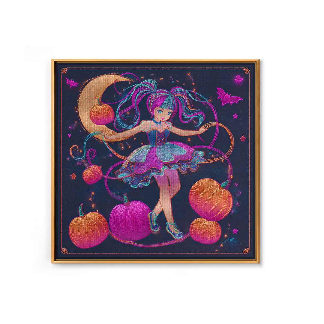 The Candy Apple Dance, Synthwave Halloween Art, Square Wall Art, Framed Canvas Print, Retro Halloween Decor, Neon Wall Art