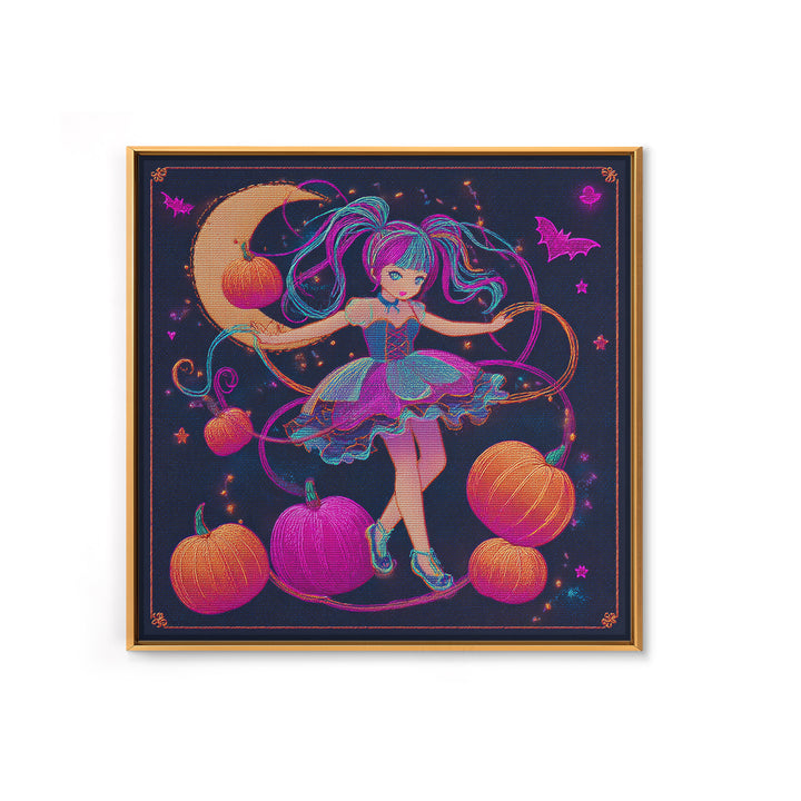 The Candy Apple Dance, Synthwave Halloween Art, Square Wall Art, Framed Canvas Print, Retro Halloween Decor, Neon Wall Art