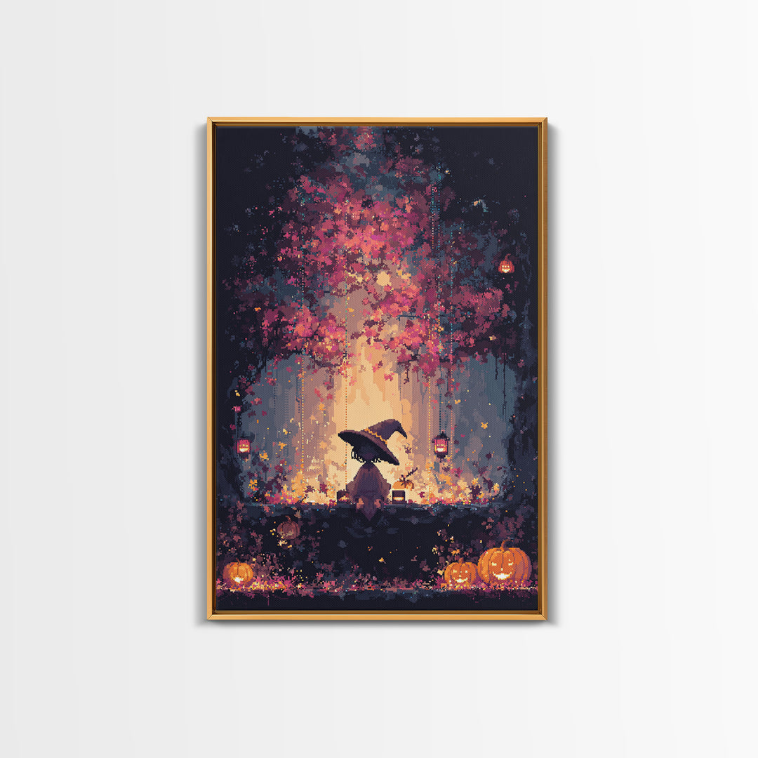 The Witch Hat Ring Toss, Vaporwave Halloween Decor, Vertical Wall Art, Canvas Print, Retro Halloween Decor, Neon Wall Art, Spooky Wall Decor