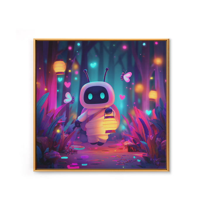 The Firefly Lantern Forest, Retro Neon Halloween Art, Square Wall Art, Framed Canvas Print, Retro Halloween Decor, Neon Wall Art