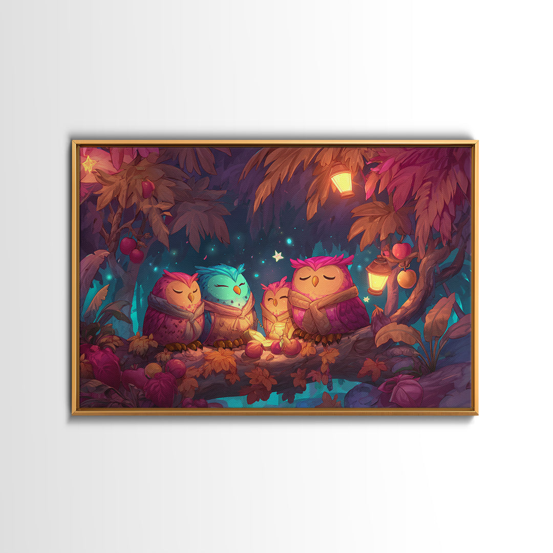 The Sleepy Owl Orchard, 80s Halloween Wall Art, Landscape Wall Art, Canvas Print, Retro Halloween Decor, Neon Wall Art, Gothic Home Decor