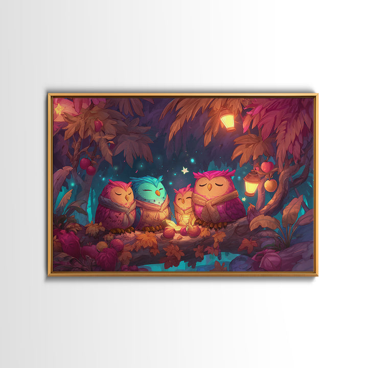 The Sleepy Owl Orchard, 80s Halloween Wall Art, Landscape Wall Art, Canvas Print, Retro Halloween Decor, Neon Wall Art, Gothic Home Decor