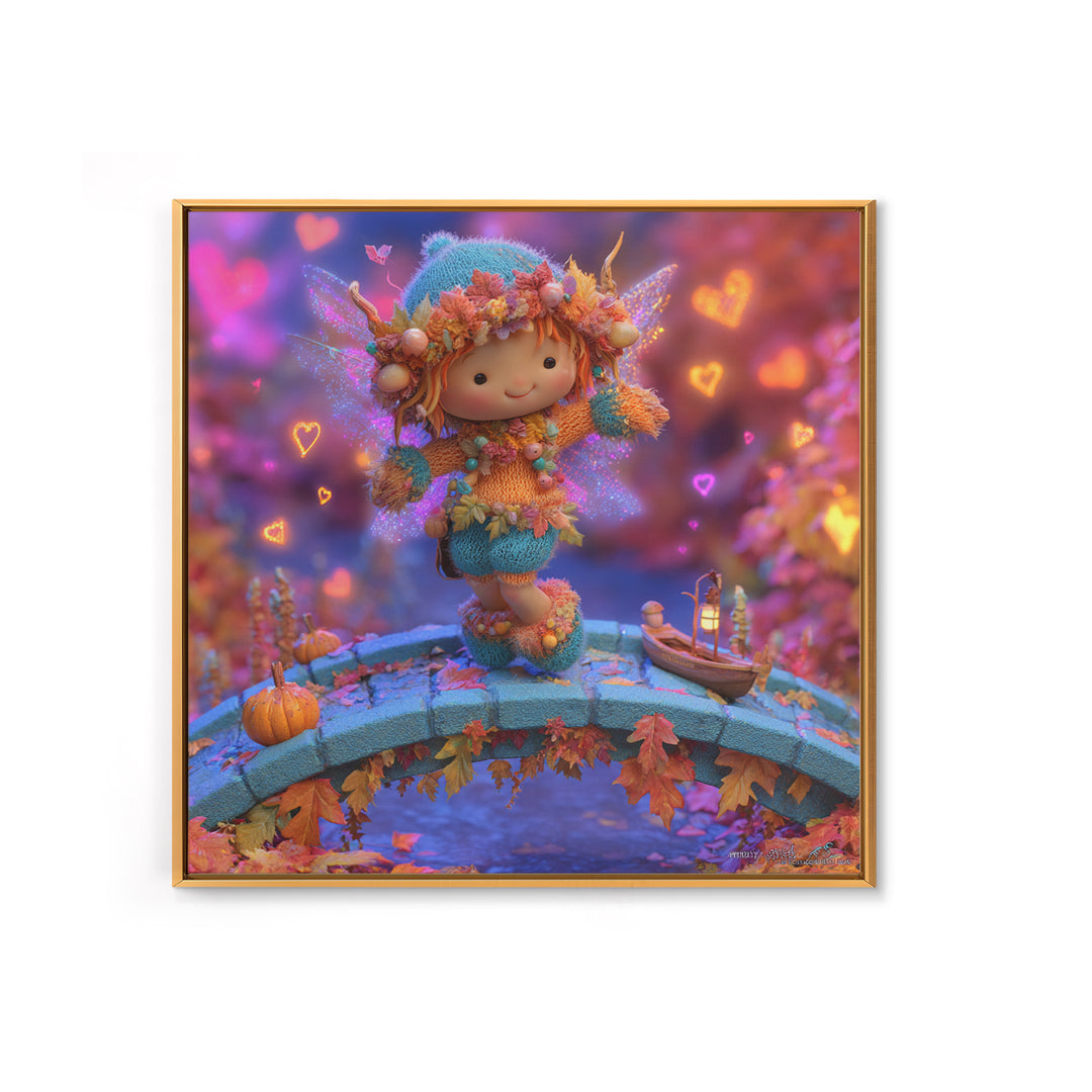 The Autumn Fairy Bridge, Synthwave Halloween Art, Square Wall Art, Canvas Print, Retro Halloween Decor, Neon Wall Art, Seasonal Home Decor