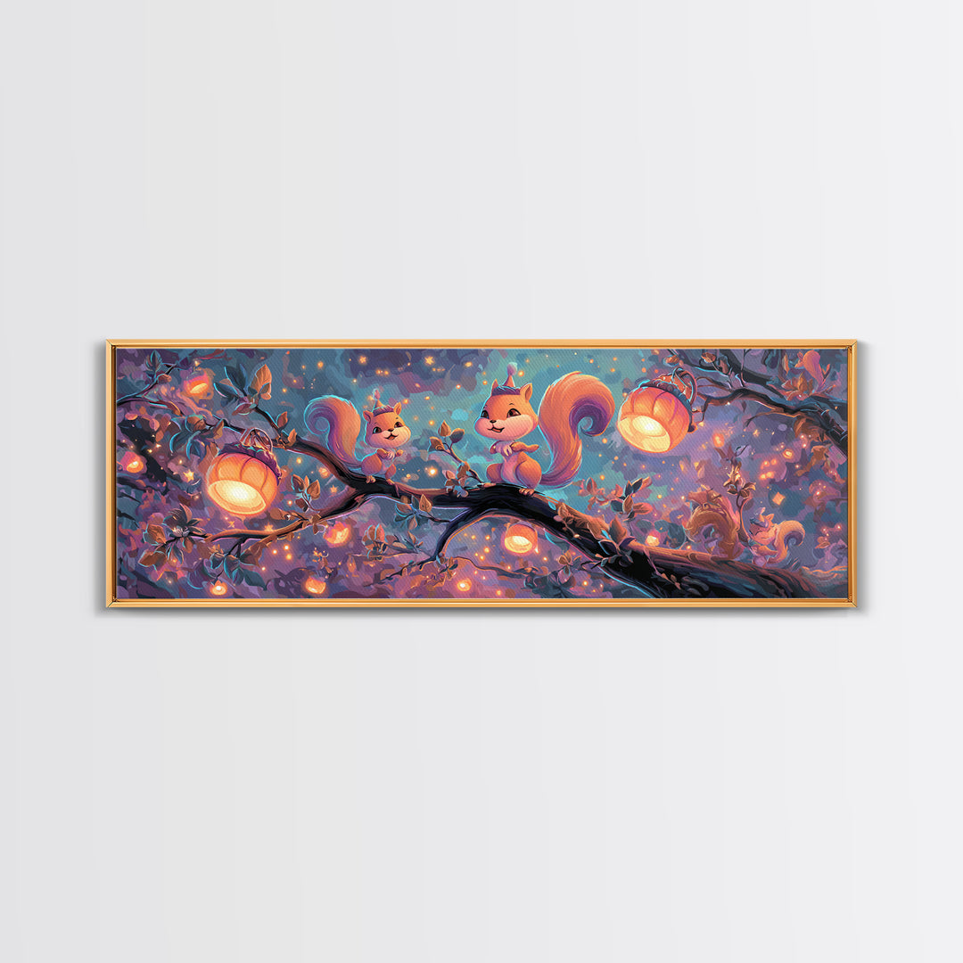 The Acorn Lantern Festival, 80s Halloween Wall Art, Extra Wide Wall Art, Canvas Print, Retro Halloween Decor, Neon Wall Art