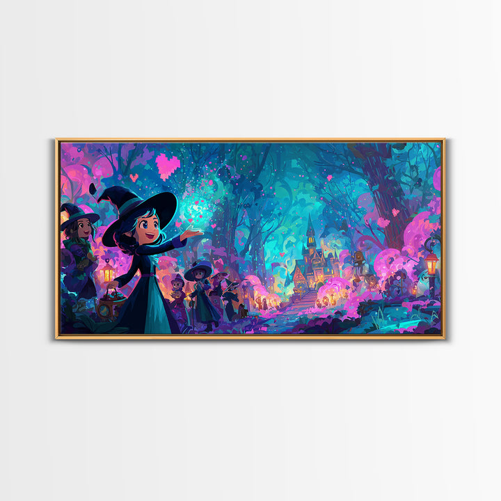The First Autumn Snowflake, 80s Halloween Wall Art, Wide Panoramic Art, Canvas Print, Retro Halloween Decor, Neon Wall Art, Horror Wall Art