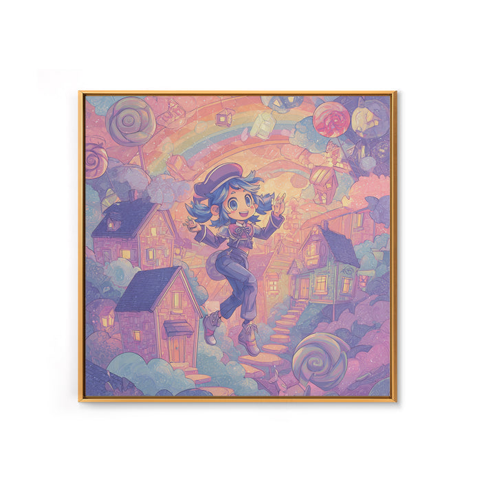 The Upside-Down Candy Kingdom, Synthwave Halloween Art, Square Wall Art, Framed Canvas Print, Retro Halloween Decor, Neon Wall Art