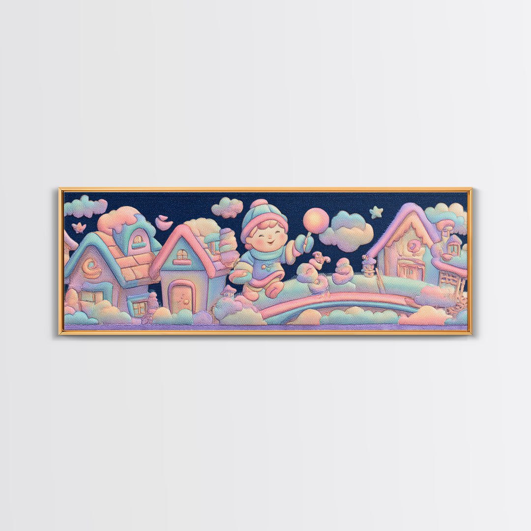 The Upside-Down Candy Kingdom, 80s Halloween Wall Art, Extra Wide Wall Art, Framed Canvas Print, Retro Halloween Decor, Neon Wall Art