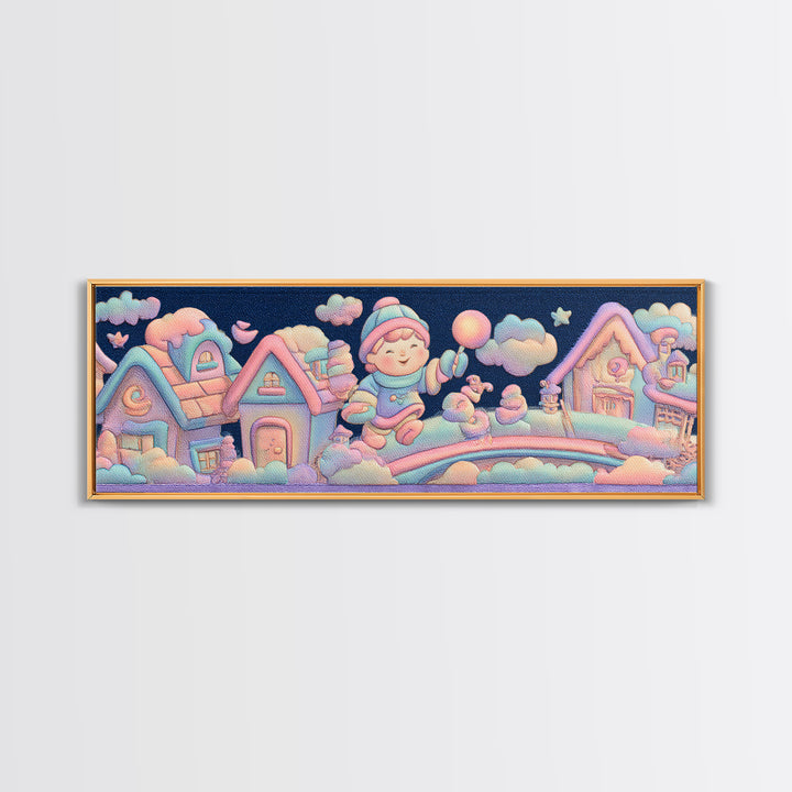 The Upside-Down Candy Kingdom, 80s Halloween Wall Art, Extra Wide Wall Art, Framed Canvas Print, Retro Halloween Decor, Neon Wall Art