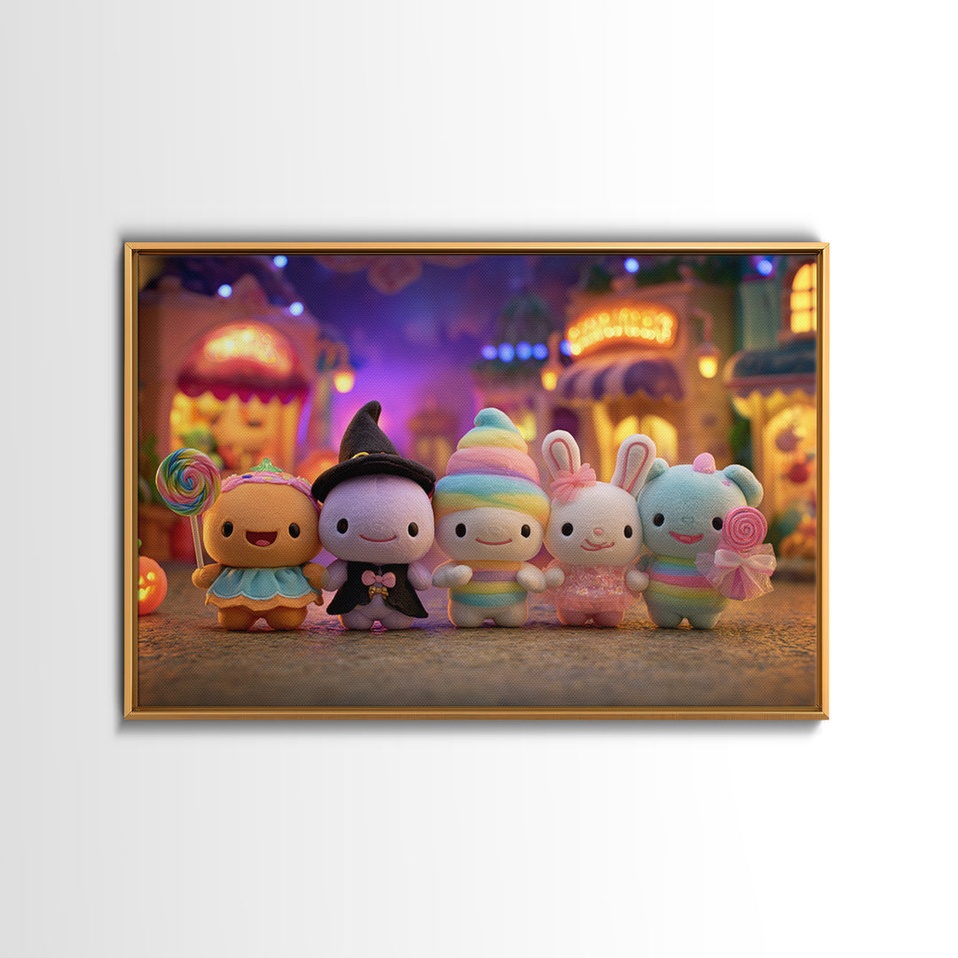 The Halloween Toy Kingdom, Vaporwave Halloween Decor, Landscape Wall Art, Framed Canvas Print, Retro Halloween Decor, Neon Wall Art