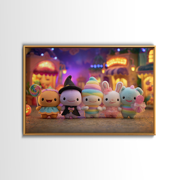 The Halloween Toy Kingdom, Vaporwave Halloween Decor, Landscape Wall Art, Framed Canvas Print, Retro Halloween Decor, Neon Wall Art