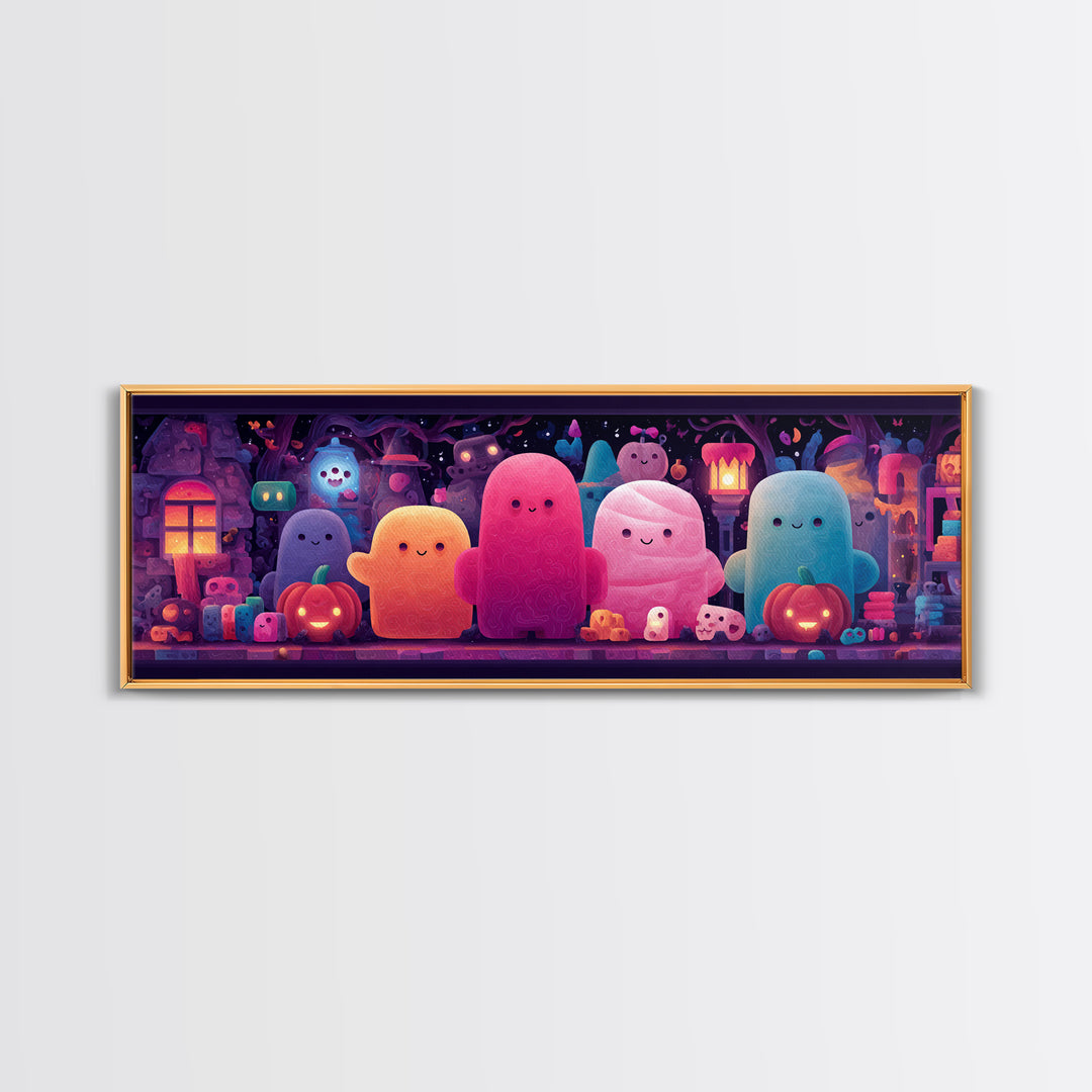 The Halloween Toy Kingdom, Cute Spooky Neon Art, Extra Wide Wall Art, Canvas Print, Retro Halloween Decor, Neon Wall Art, Dark Fantasy Art