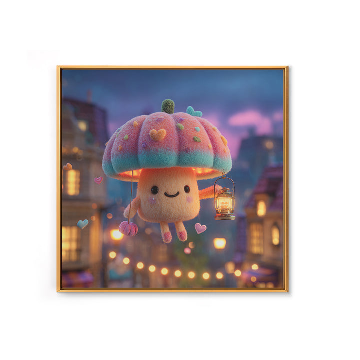 The Enchanted Umbrella Adventure, Synthwave Halloween Art, Square Wall Art, Canvas Print, Retro Halloween Decor, Neon Wall Art