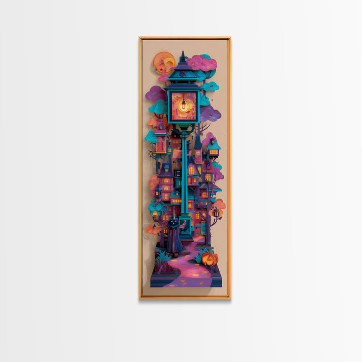 The World Inside A Lantern, Vaporwave Halloween Decor, Tall Narrow Wall Art, Canvas Print, Retro Halloween Decor, Neon Wall Art