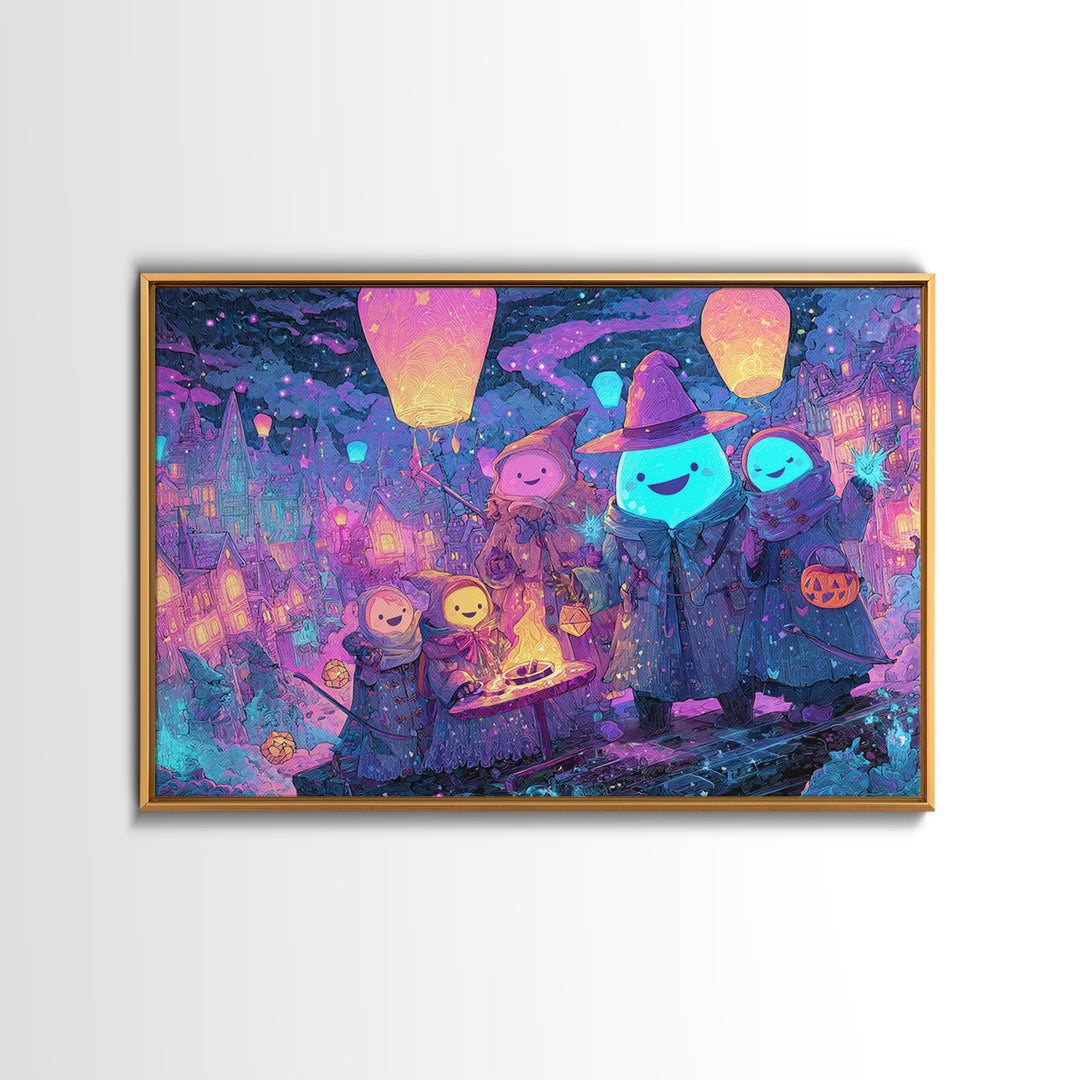 The Costume Planet, Vaporwave Halloween Decor, Landscape Wall Art, Framed Canvas Print, Retro Halloween Decor, Neon Wall Art