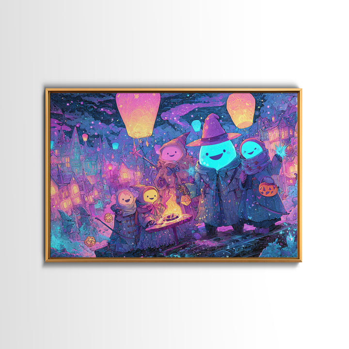 The Costume Planet, Vaporwave Halloween Decor, Landscape Wall Art, Framed Canvas Print, Retro Halloween Decor, Neon Wall Art