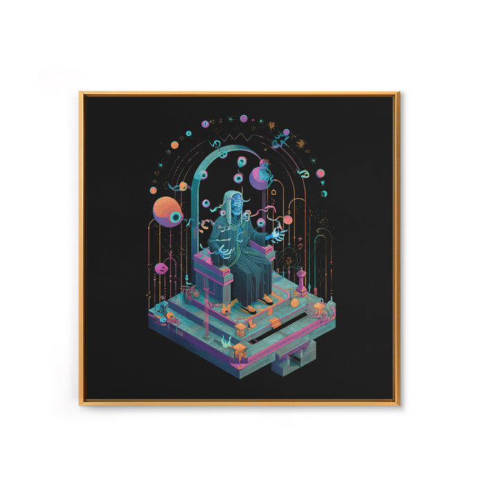 The Dreaming Priest Of The Outer Gate, Cosmic Synthwave Horror, Square Wall Art, Framed Canvas Print, Retro Halloween Decor, Neon Wall Art