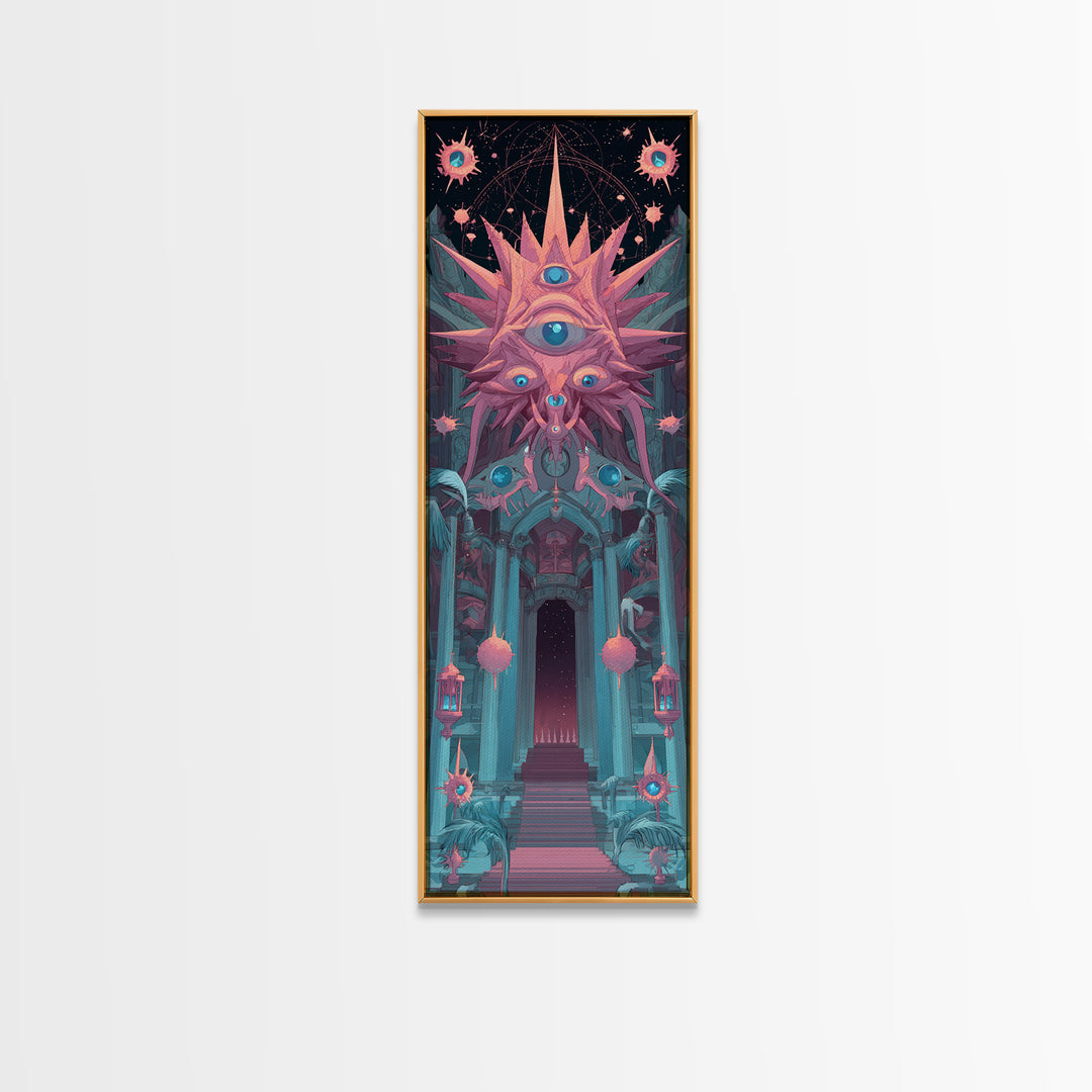 The Dreaming Priest Of The Outer Gate, Cute Spooky Neon Art, Tall Narrow Wall Art, Canvas Print, Retro Halloween Decor, Neon Wall Art