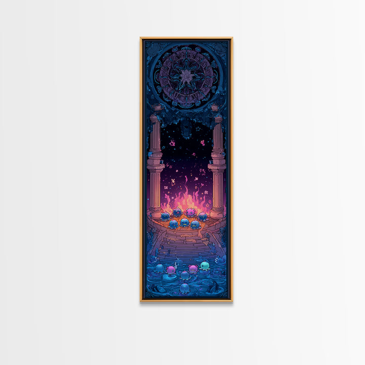 The Choir Of Deepwater Acolytes, Retro Neon Halloween Art, Tall Narrow Wall Art, Canvas Print, Retro Halloween Decor, Neon Wall Art