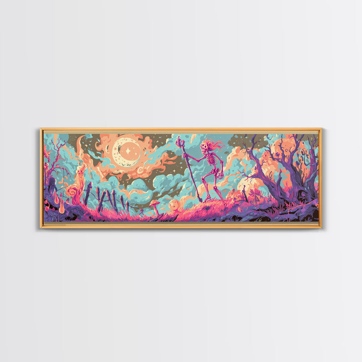 The Star-Seer Of Black Dunwich, Cosmic Synthwave Horror, Extra Wide Wall Art, Canvas Print, Retro Halloween Decor, Neon Wall Art