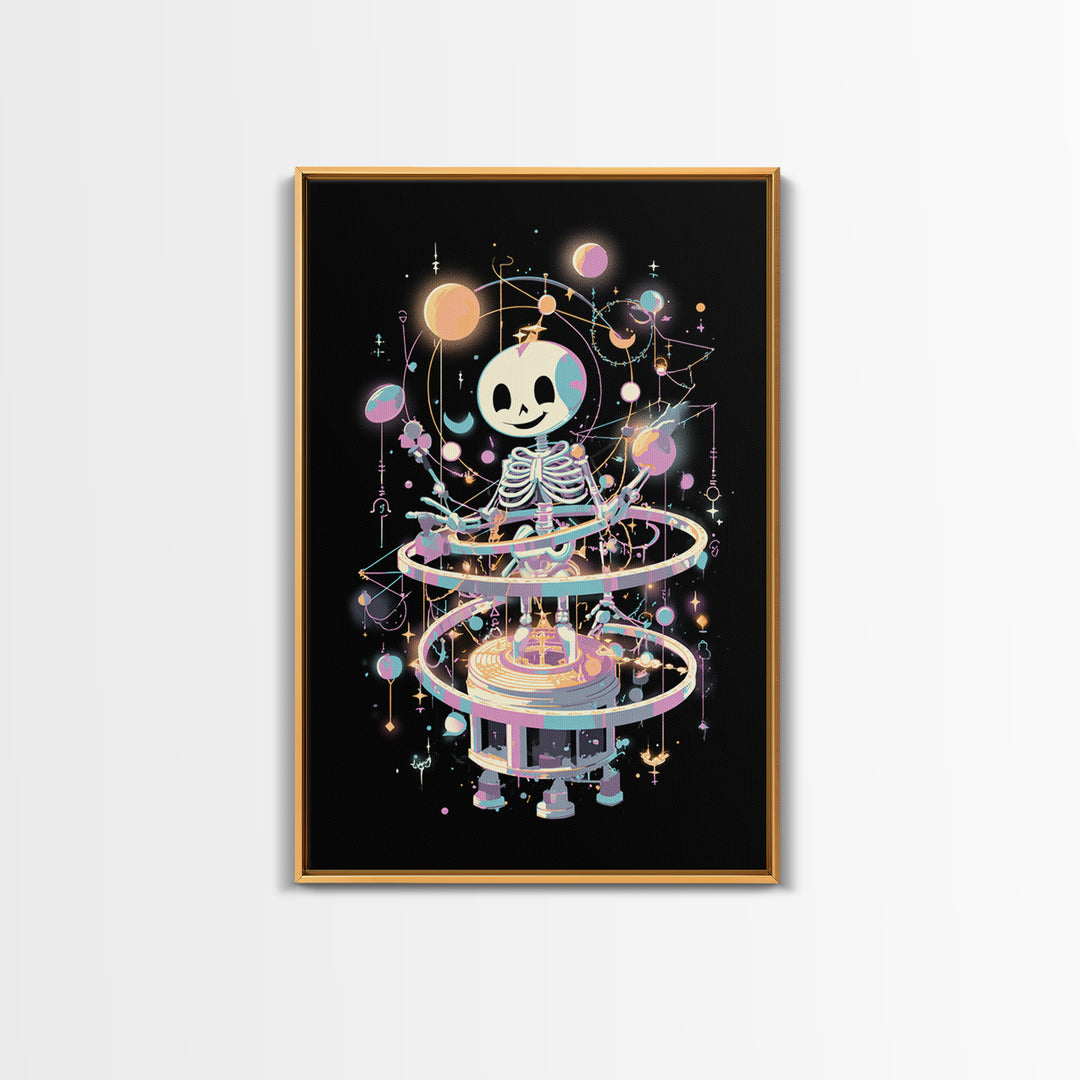 The Astronomer Of The Hollow Sky, Cute Eldritch Neon Art, Vertical Wall Art, Canvas Print, Retro Halloween Decor, Neon Wall Art