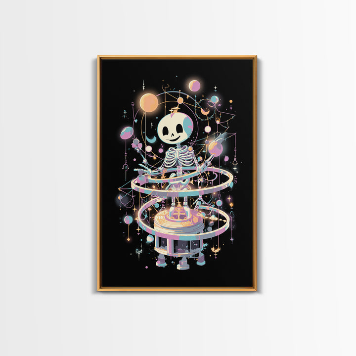 The Astronomer Of The Hollow Sky, Cute Eldritch Neon Art, Vertical Wall Art, Canvas Print, Retro Halloween Decor, Neon Wall Art