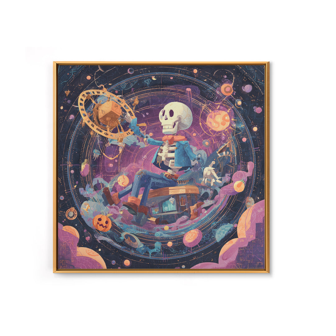 The Astronomer Of The Hollow Sky, Cosmic Synthwave Horror, Square Wall Art, Canvas Print, Retro Halloween Decor, Neon Wall Art