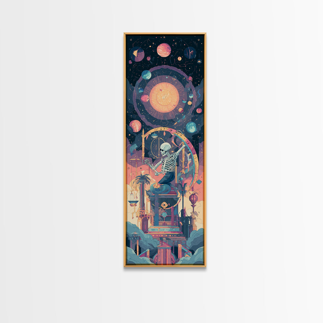 The Astronomer Of The Hollow Sky, Synthwave Halloween Art, Tall Narrow Wall Art, Framed Canvas Print, Retro Halloween Decor, Neon Wall Art