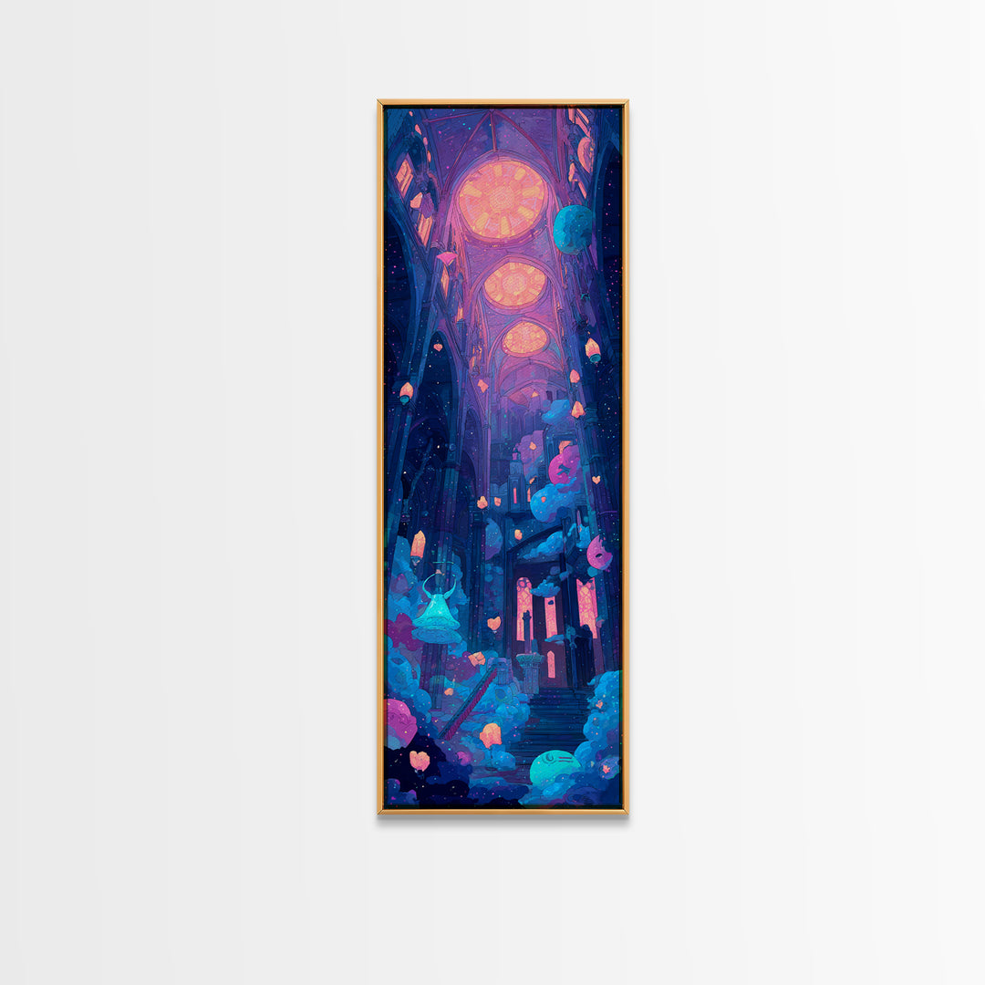 The Bellringer Of The Sunken Cathedral, Cute Spooky Neon Art, Tall Narrow Wall Art, Canvas Print, Retro Halloween Decor, Neon Wall Art