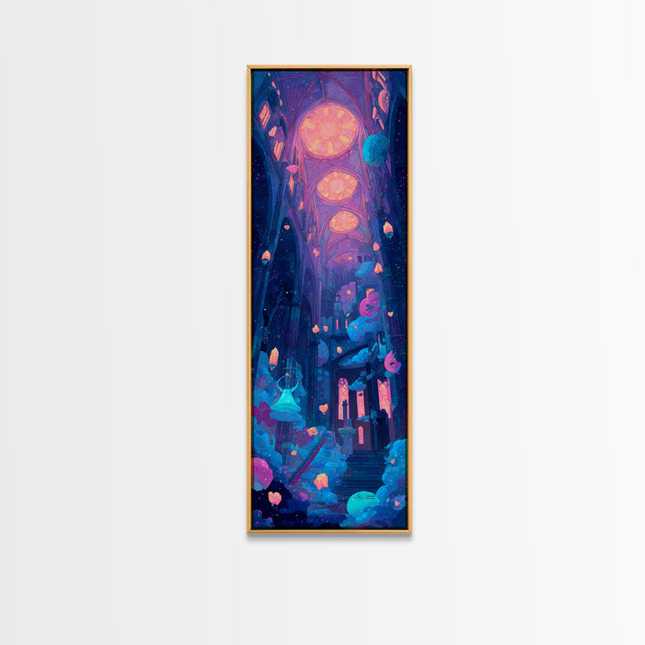 The Bellringer Of The Sunken Cathedral, Cute Spooky Neon Art, Tall Narrow Wall Art, Canvas Print, Retro Halloween Decor, Neon Wall Art