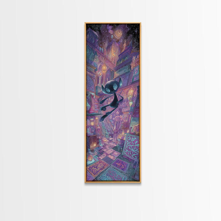 The Crawler Beneath The Floor Of Stars, Vaporwave Halloween Decor, Tall Narrow Wall Art, Framed Canvas Print, Retro Halloween Decor
