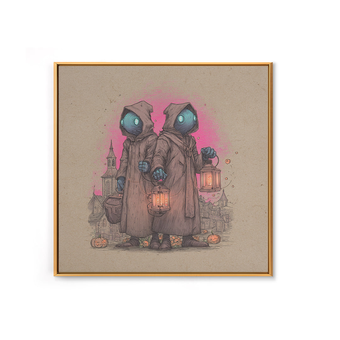 The Innsmouth Lantern Procession, 80s Halloween Wall Art, Square Wall Art, Canvas Print, Retro Halloween Decor, Neon Wall Art