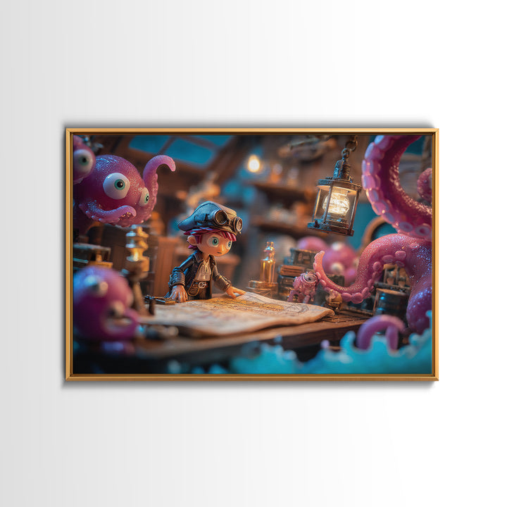 The Mapmaker Of Impossible Shores, Vaporwave Halloween Decor, Landscape Wall Art, Canvas Print, Retro Halloween Decor, Neon Wall Art