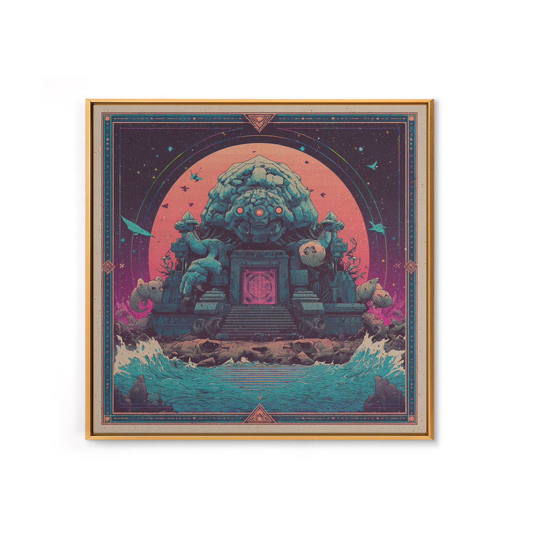 The Keeper Of The Black Reef Key, Synthwave Halloween Art, Square Wall Art, Canvas Print, Retro Halloween Decor, Neon Wall Art