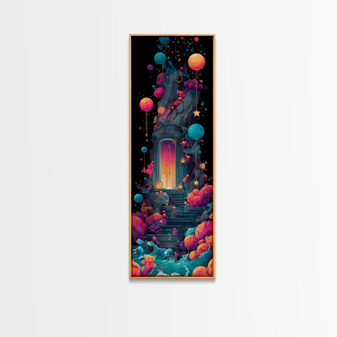 The Keeper Of The Black Reef Key, 80s Halloween Wall Art, Tall Narrow Wall Art, Canvas Print, Retro Halloween Decor, Neon Wall Art